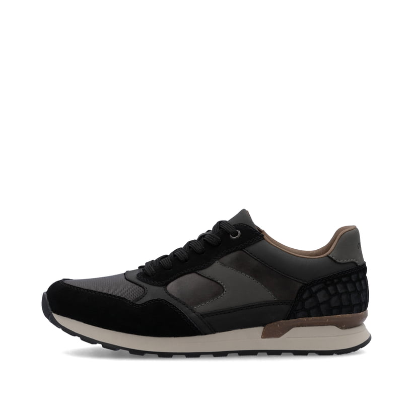 Schwarze Rieker Herren Sneaker Low U0313-00 aus Rauleder mit einer Schnürung. Schuh Außenseite.
