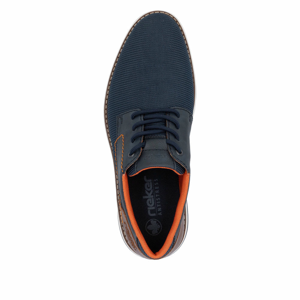 Blaue Rieker Herren Schnürschuhe 11301-14 mit der Komfortweite G 1/2. Schuh von oben.