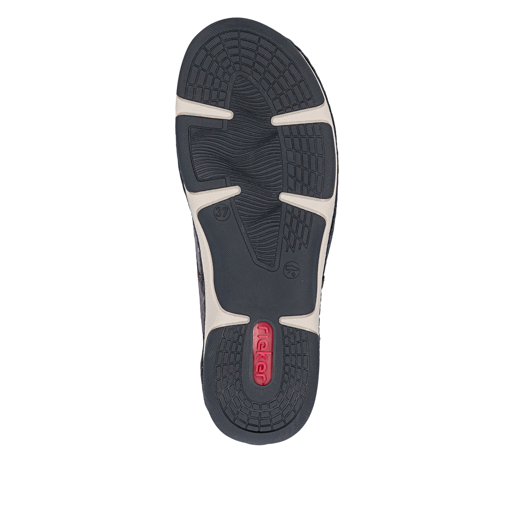 Brombeerfarbene Rieker Damen Schnürschuhe 55920-30 mit modernen Ziernähten. Schuh Laufsohle.