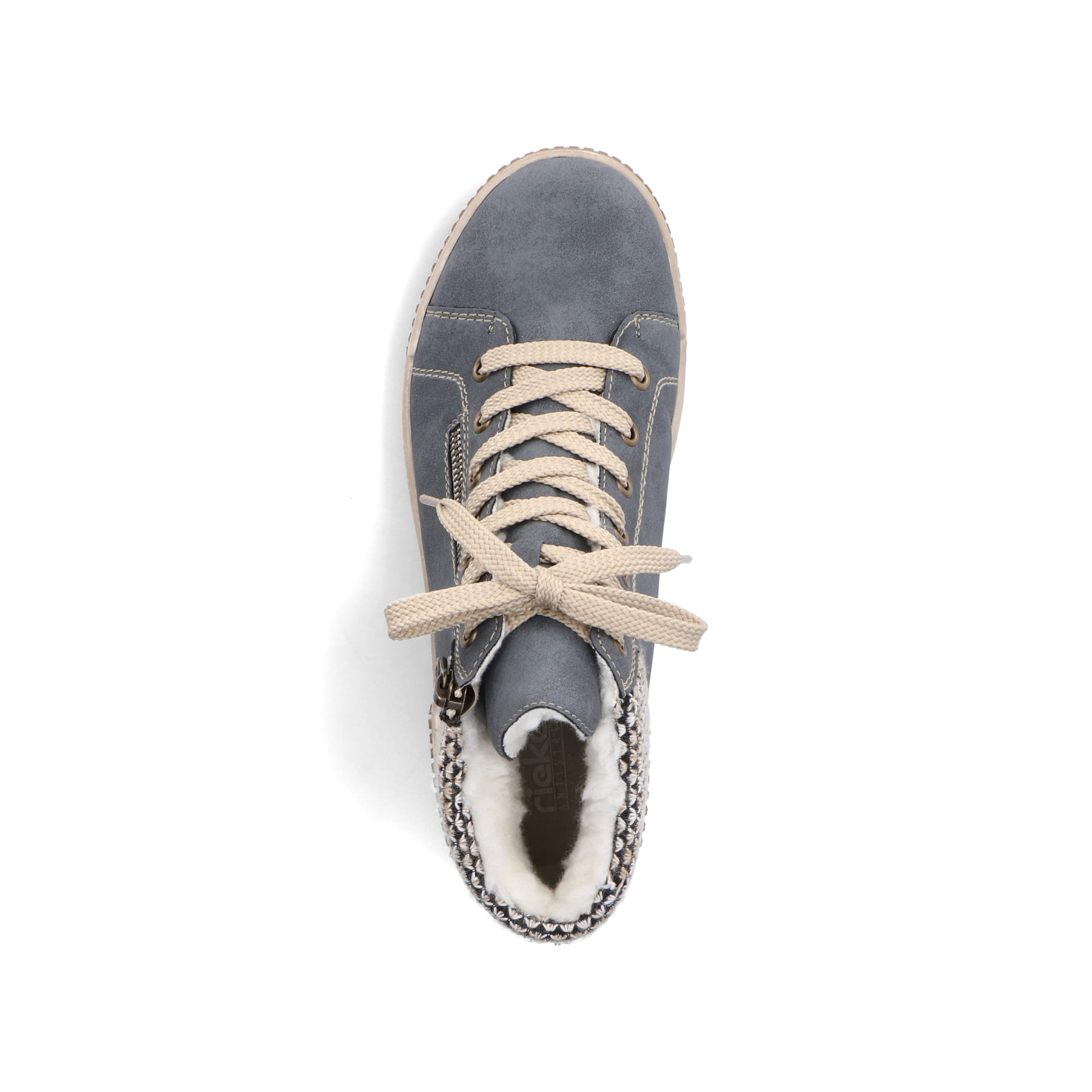 Pazifikblaue Rieker Damen Schnürschuhe  M9850-14 mit einer schockabsorbierenden Sohle. Schuh Innenseite