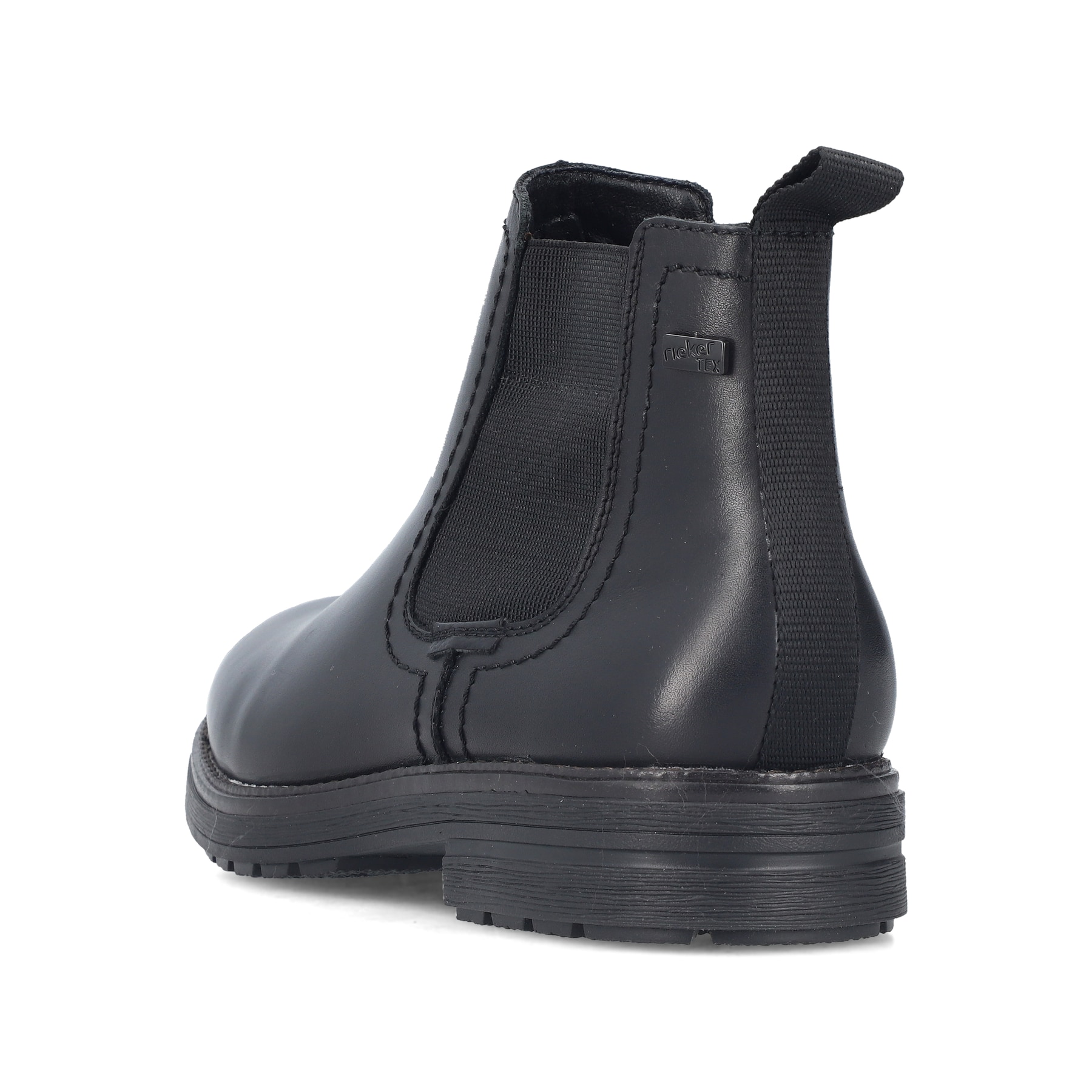 Schwarze Rieker Herren Chelsea Boots 33484-00 aus Glattleder. Schuh von hinten.