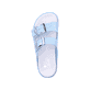 Blaue Rieker Damen Pantoletten P2180-10 mit Schnallen sowie ultraleichter Sohle. Schuh von oben.