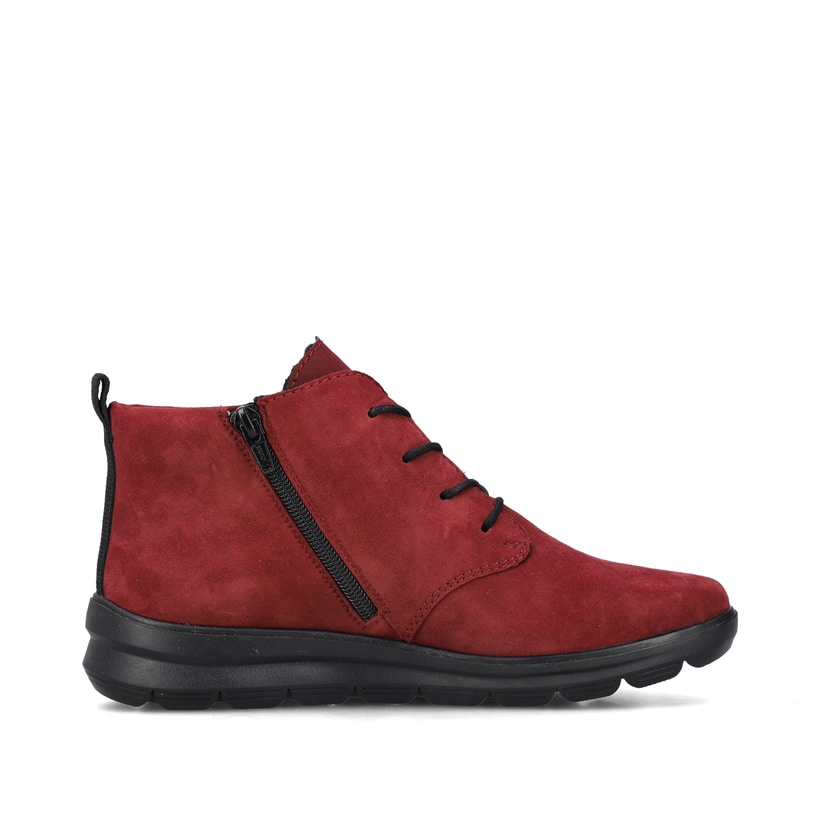 Rote Rieker Damen Schnürstiefel Z0022-35 aus Rauleder mit einem Reißverschluss. Schuh Innenseite.