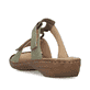 Grüne Rieker Damen Pantoletten 60885-54 mit einem Klettverschluss. Schuh von hinten.