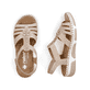 Beige Rieker Damen Riemchensandalen 66201-62 mit Schmuckelementen sowie Gummizug. Schuh von oben, liegend.