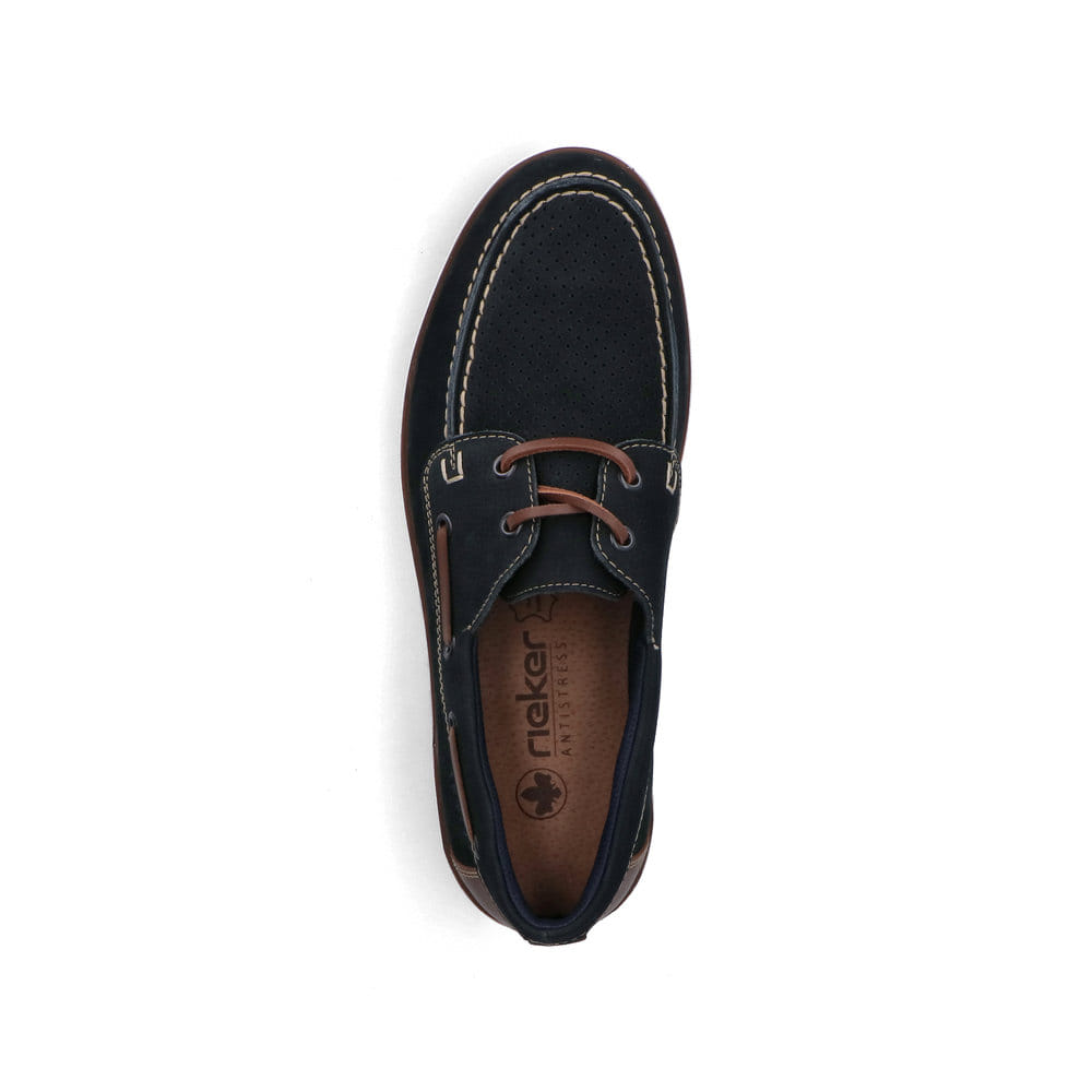 Blaue Rieker Herren Schnürschuhe B2345-14 aus Glattleder mit der Komfortweite G. Schuh von oben.