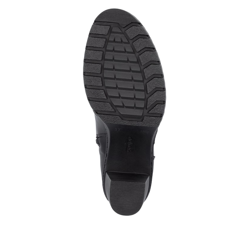 Schwarze Rieker Damen Stiefeletten Y2567-00 mit modischer Kordel. Schuh Laufsohle.