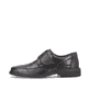 Schwarze Rieker Herren Slipper B0853-00 mit Klettverschluss sowie Extraweite H. Schuh Außenseite.