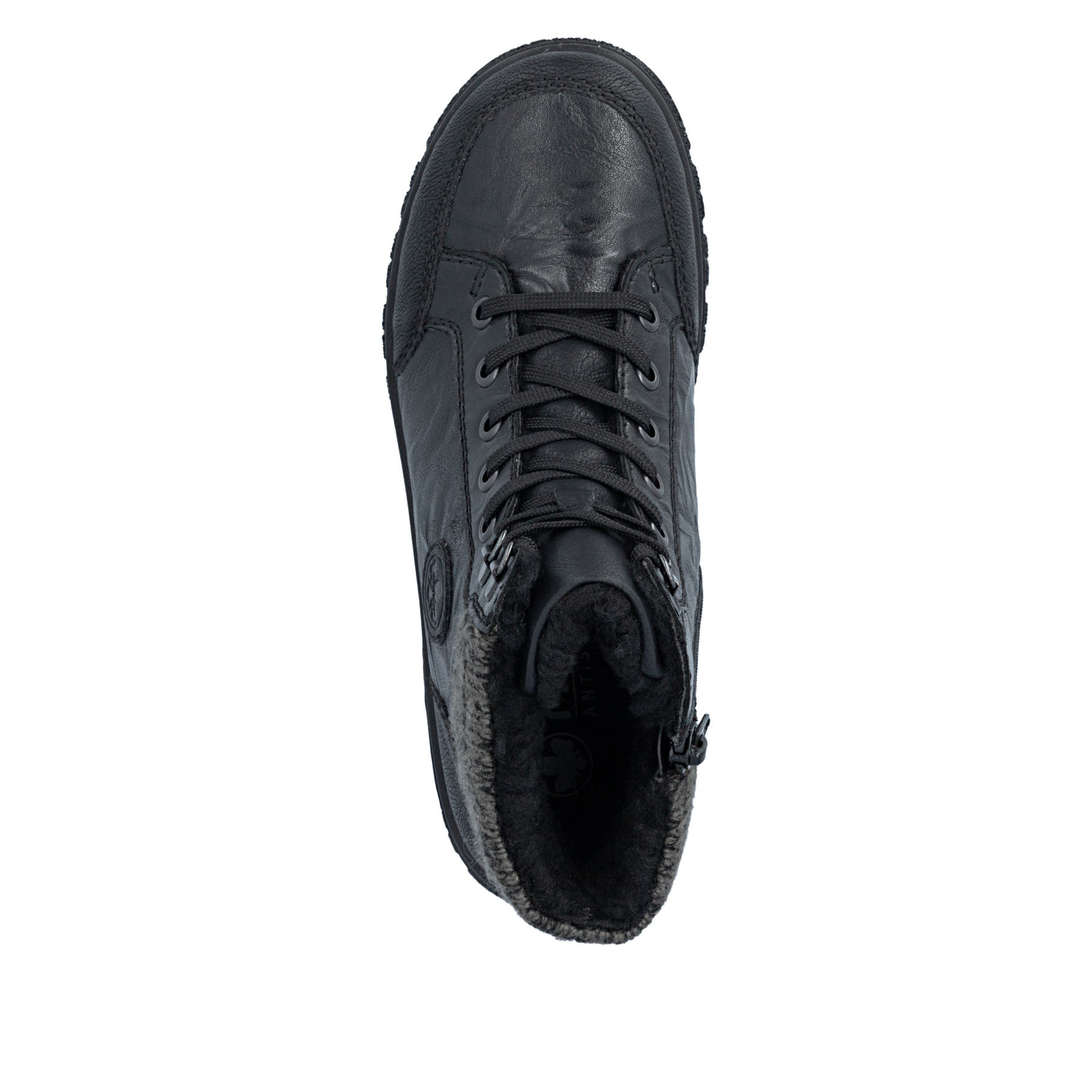 Schwarze Rieker Damen Schnürstiefel Z7230-00 aus Glattleder. Schuh von oben.