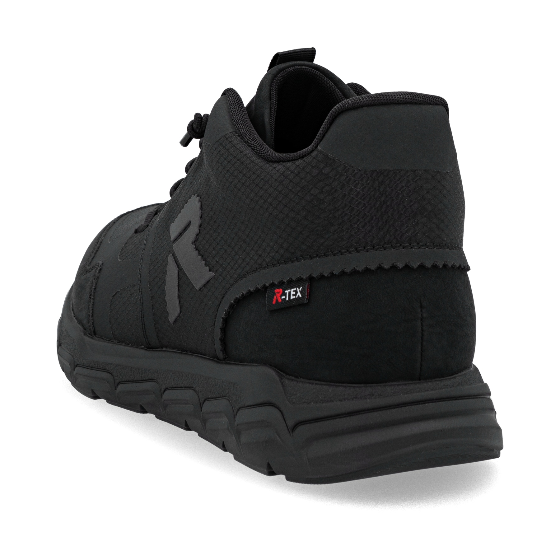 Schwarze Rieker Herren Sneaker High 09170-00 mit wasserabweisender TEX-Membran. Schuh von hinten.