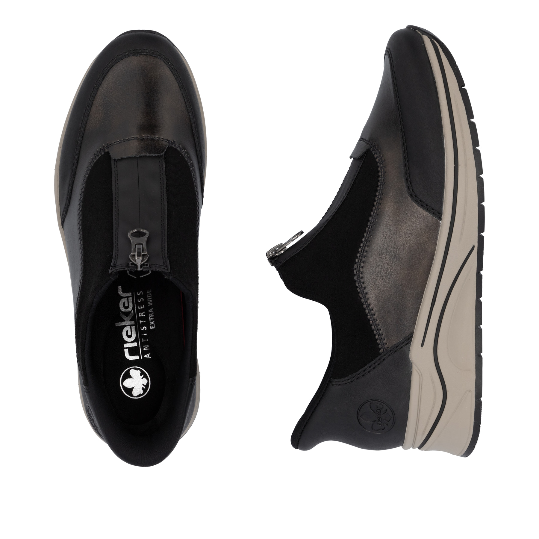 Mocassins Rieker marron pour femme N9553-25 avec option easy in facile. Chaussure vue de dessus, couchée.