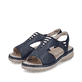 Blaue Rieker Damen Riemchensandalen 60466-15 mit einem Gummizug. Schuhpaar seitlich schräg.