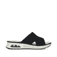 Schwarze vegane Rieker Damen Pantoletten 65651-00 mit Rieker Air Sohlenfenster. Schuh Innenseite.