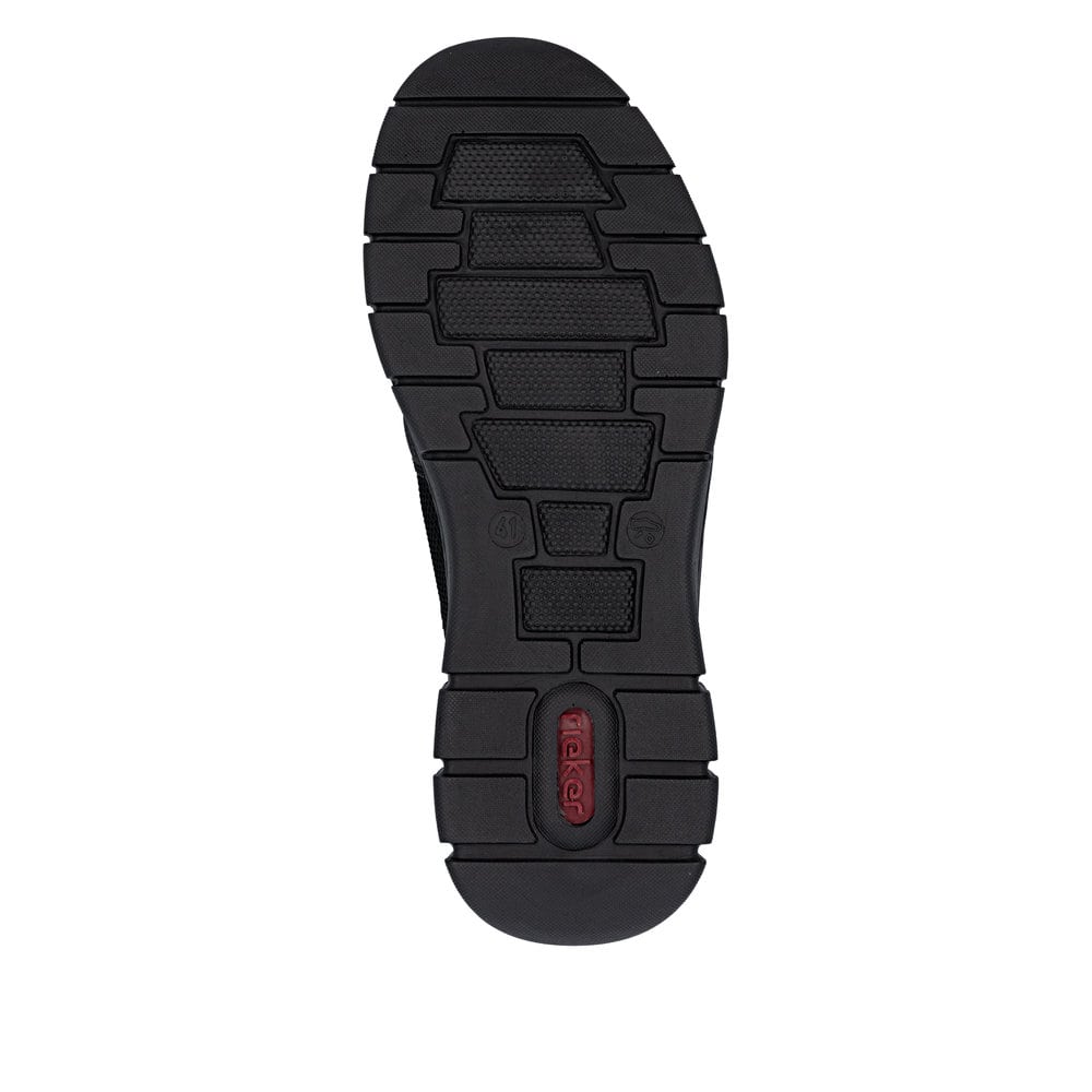 Mocassins Rieker noirs pour homme B7796-01 avec bande élastique. Semelle extérieure de la chaussure.