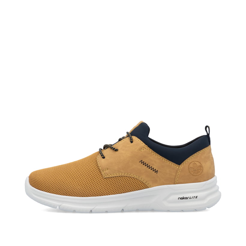 Gelbe Rieker Herren Slipper B7371-68 mit einem Gummizug sowie Komfortweite G 1/2. Schuh Außenseite.