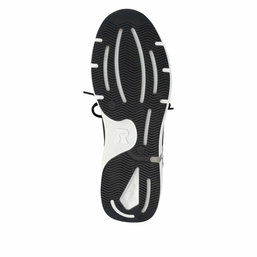 Mocassins Rieker noirs pour homme U1405-00 avec bande élastique. Semelle extérieure de la chaussure.