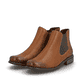 Nougatbraune Rieker Damen Chelsea Boots Z4994-24 mit einer schockabsorbierenden Sohle. Schuhpaar schräg.