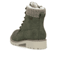 
Staubgraue Rieker Damen Stiefeletten Y9071-40 mit einer Profilsohle mit Blockabsatz. Schuh seitlich schräg