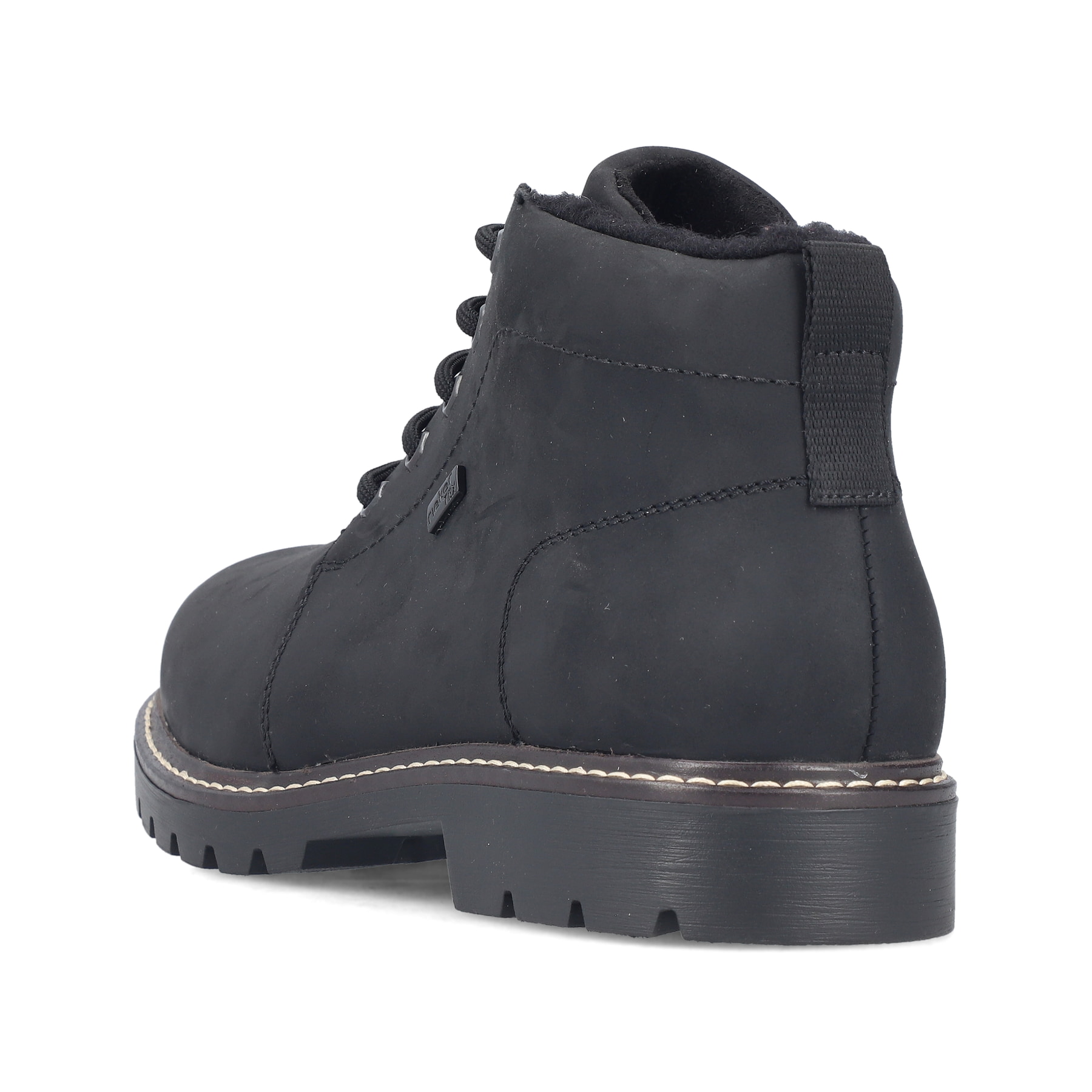 Schwarze Rieker Herren Schnürstiefel 39831-00 aus Rauleder. Schuh von hinten.