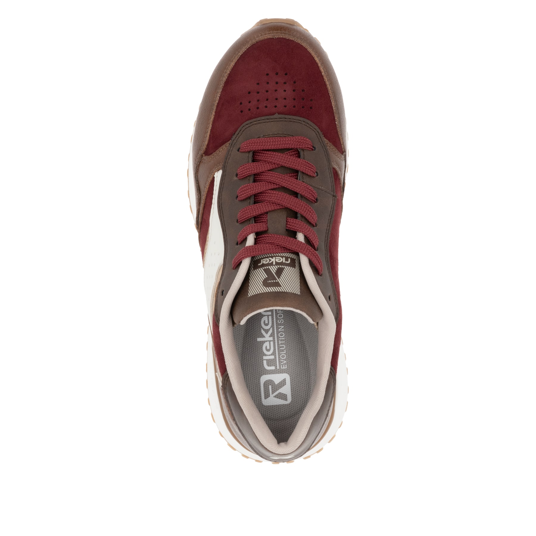 Baskets basses Rieker marron pour femme W0607-35 avec semelle adhérente. Chaussure vue de dessus.