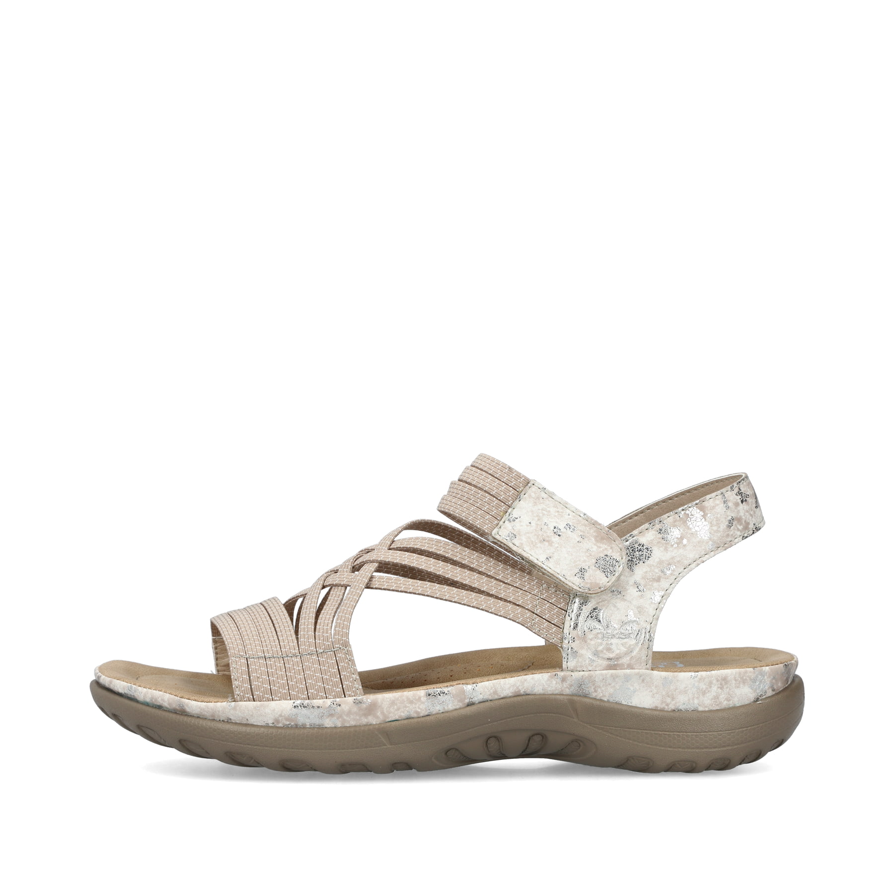 Beige Rieker Damen Trekkingsandalen 64888-60 mit einem Klettverschluss. Schuh Außenseite.