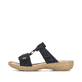 Schwarze Rieker Damen Pantoletten 60881-00 mit einem Klettverschluss. Schuh Außenseite.