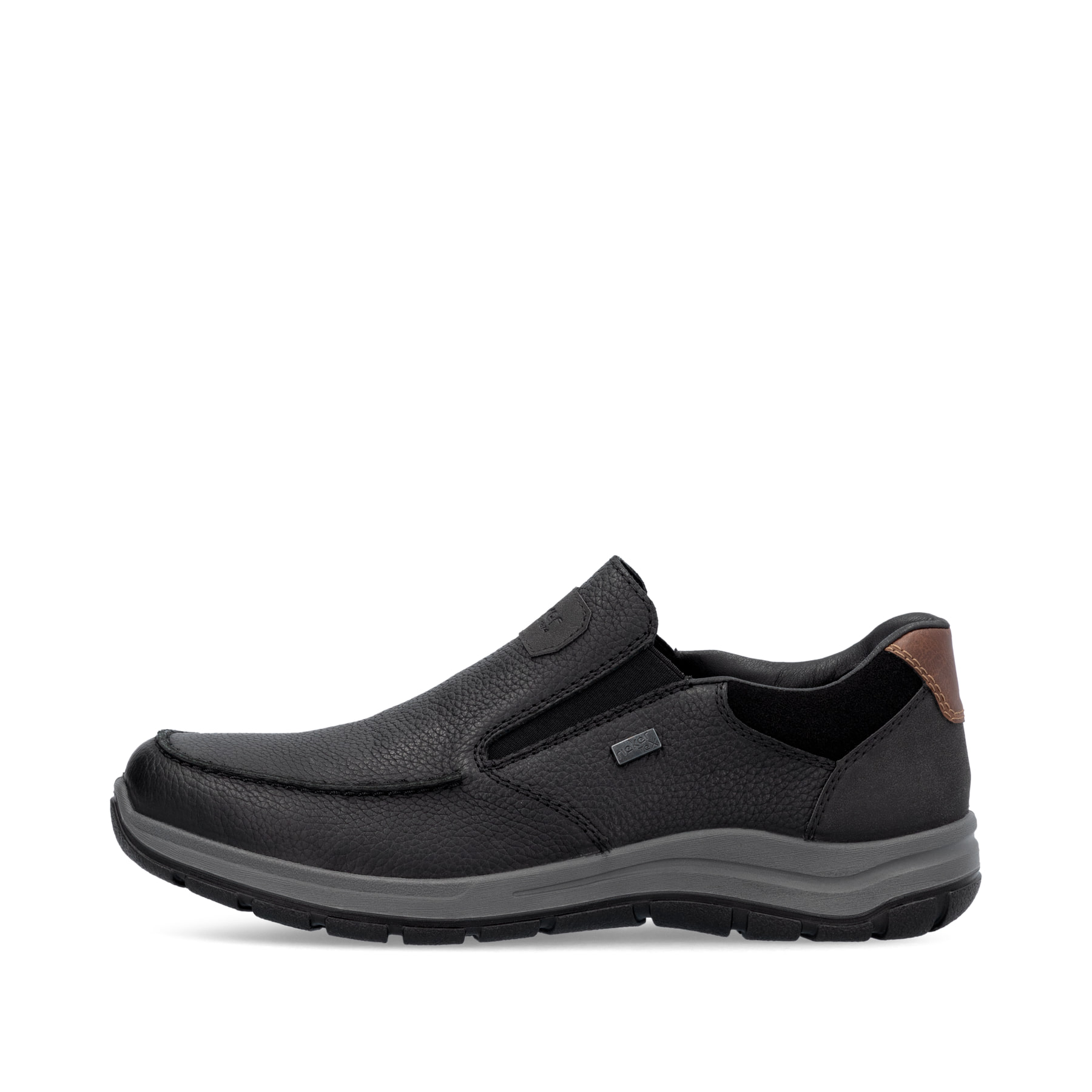 Mocassins Rieker noirs pour homme 03651-00 en cuir lisse. Côté extérieur de la chaussure.