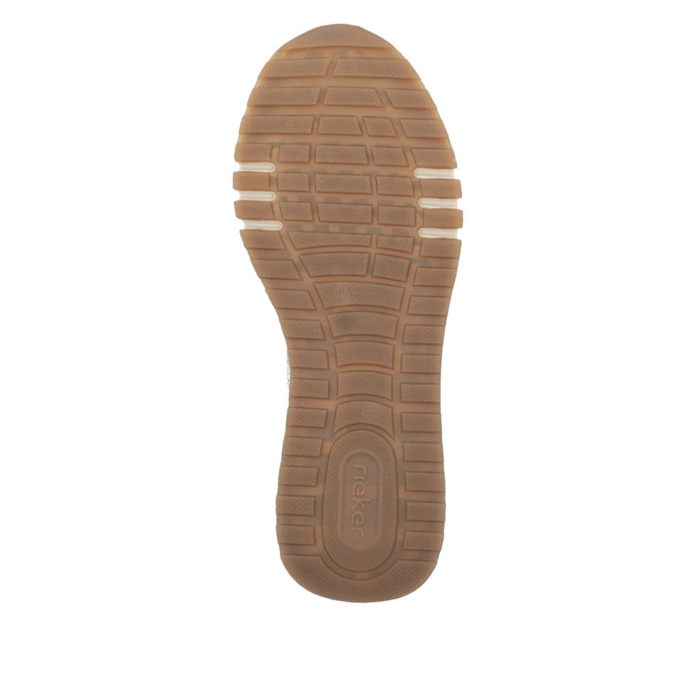 Mocassins Rieker beiges pour femme 49042-62 en cuir velours. Semelle extérieure de la chaussure.