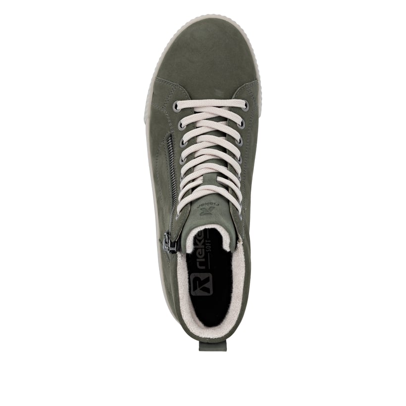 Baskets montantes Rieker vertes pour femme W0164-54 en cuir suédé. Semelle extérieure de la chaussure.