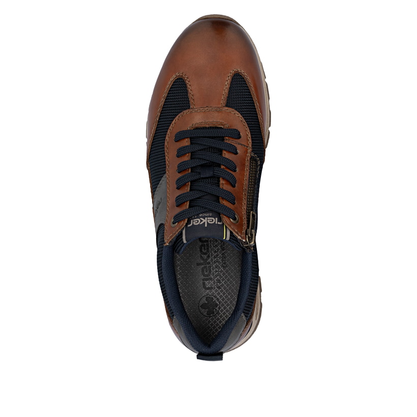 Braune Rieker Herren Sneaker Low B0507-24 aus Glattleder mit Reißverschluss. Schuh von oben.