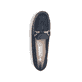 Blaue Rieker Damen Loafer 40253-14 in Löcheroptik sowie schmaler Passform E 1/2. Schuh von oben.