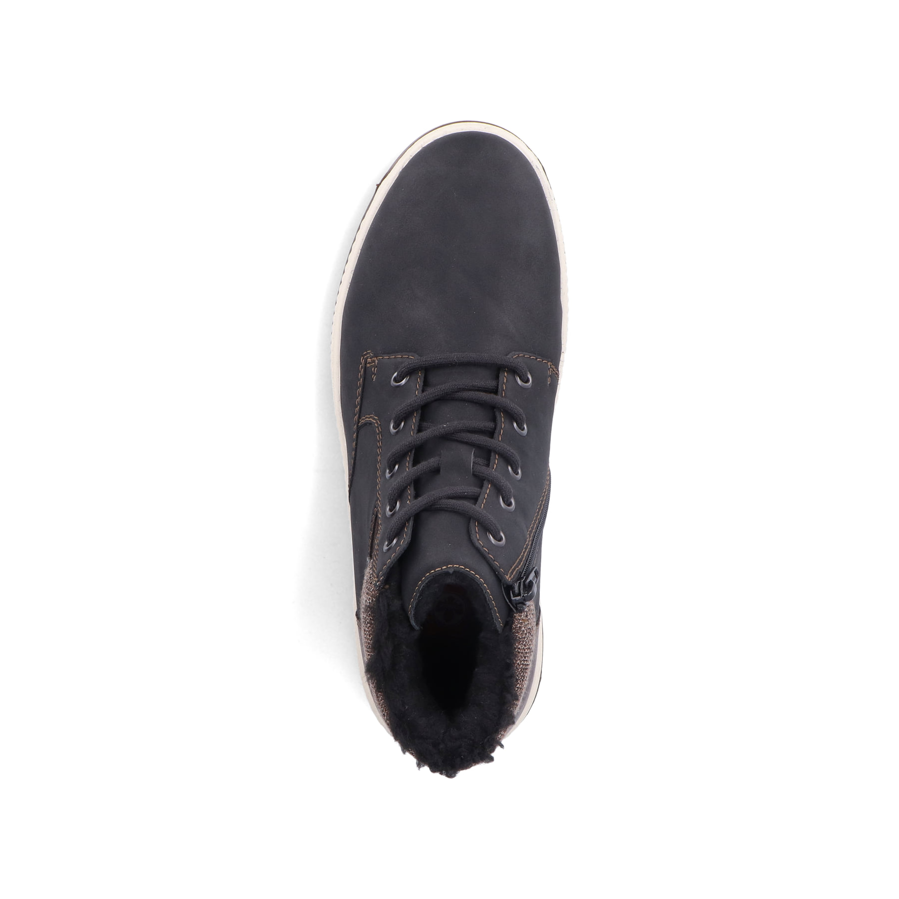 Asphaltschwarze Rieker Herren Schnürstiefel 38542-00 mit einer robusten Profilsohle. Schuh Laufsohle