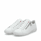 Baskets basses Rieker blanches pour femme N0900-81 en cuir lisse. Chaussures inclinées sur le côté.