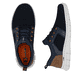 Mocassins Rieker bleus pour homme B7796-14 avec bande élastique. Chaussure vue de dessus, couchée.