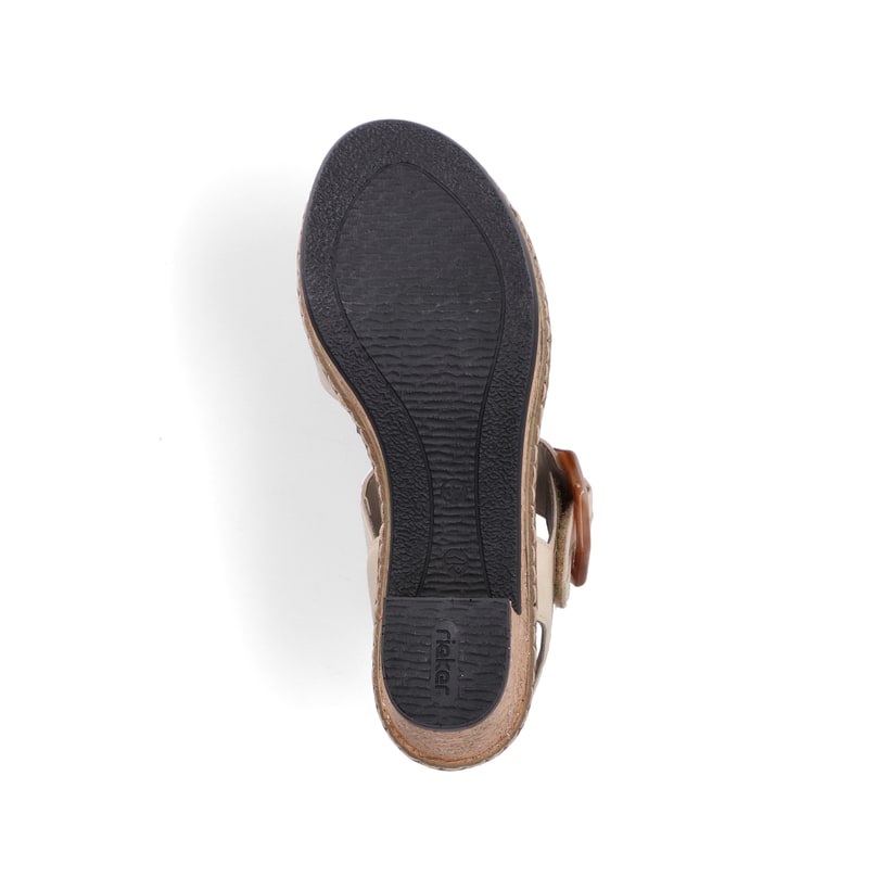 Beige Rieker Riemchensandaletten 63850-60 mit trendigen Schnalle. Schuh Laufsohle.