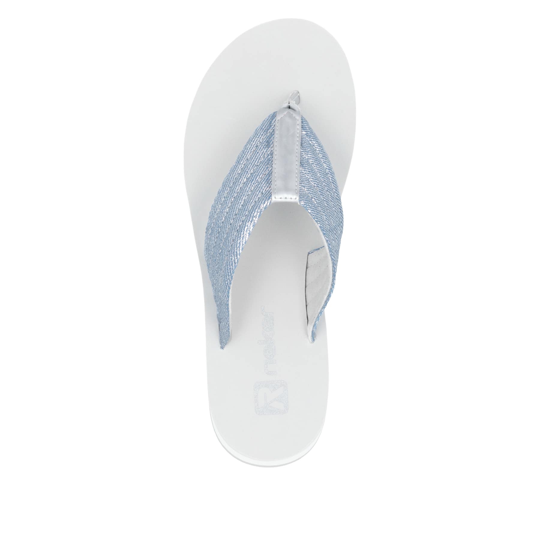 Blaue vegane Rieker Damen Zehentrenner W3054-14 mit leichter und griffiger Sohle. Schuh von oben.