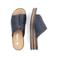 Blaue Rieker Damen Pantoletten 62905-14 mit moderner Spannnaht. Schuh von oben, liegend.