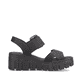 Schwarze vegane Rieker Keilsandaletten 68050-00 mit trendigen Schnalle. Schuh Innenseite.
