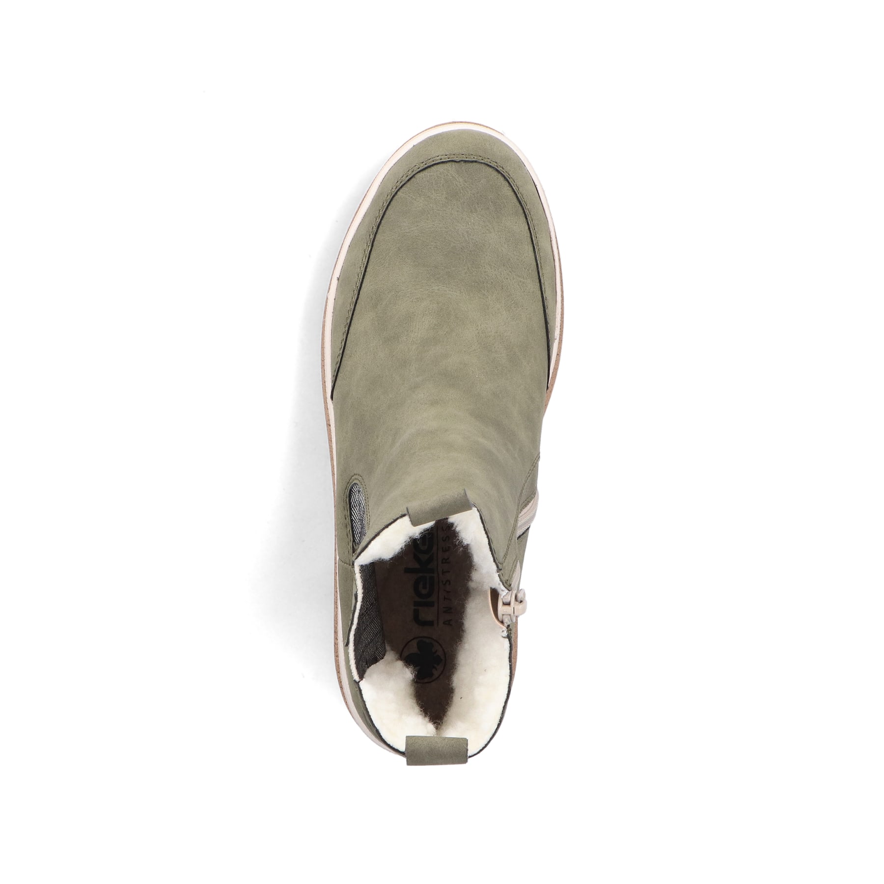 Hellgrüne Rieker Damen Chelsea Boots Y6271-54 mit einem Reißverschluss. Schuh Laufsohle.