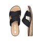 Schwarze Rieker Damen Pantoletten V3669-00 mit einer schockabsorbierenden Sohle. Schuh von oben, liegend.
