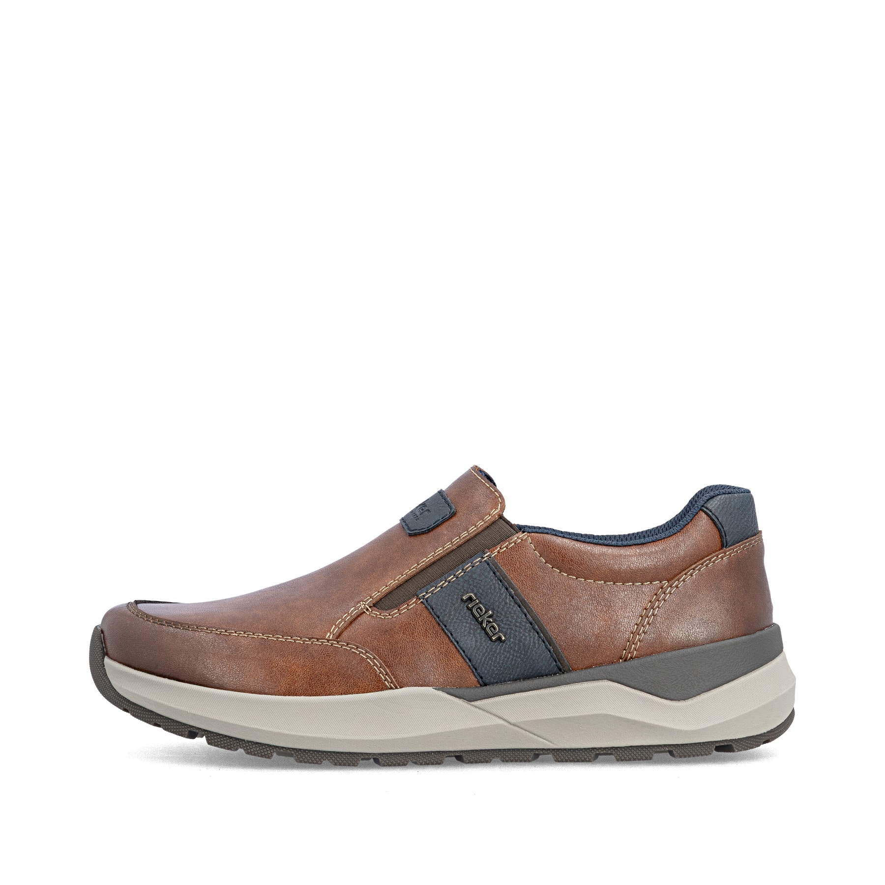 Braune Rieker Herren Slipper 06055-24 aus Glattleder mit einem Gummizug. Schuh Außenseite.