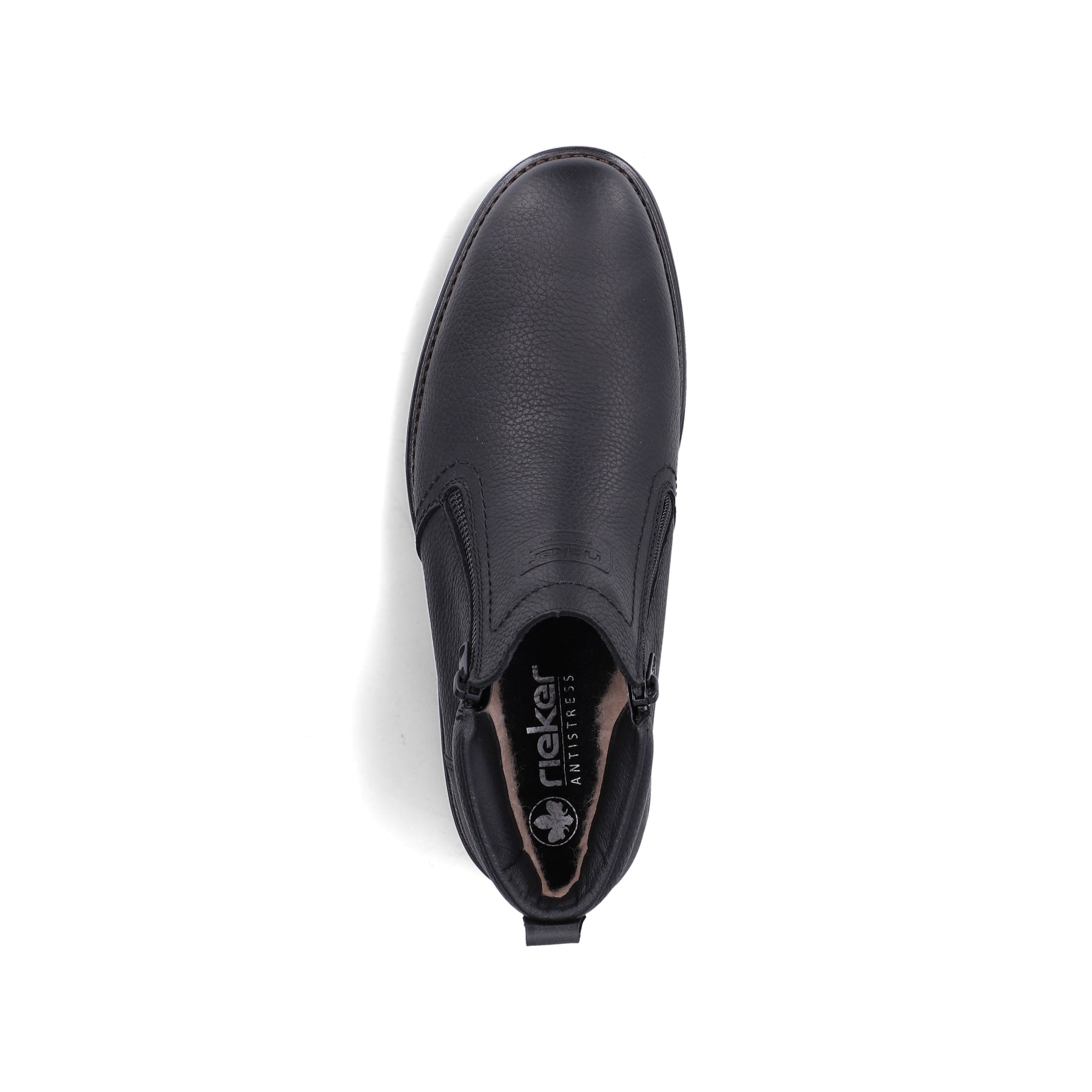Schwarze Rieker Herren Kurzstiefel 33452-00 aus Glattleder. Schuh von oben.