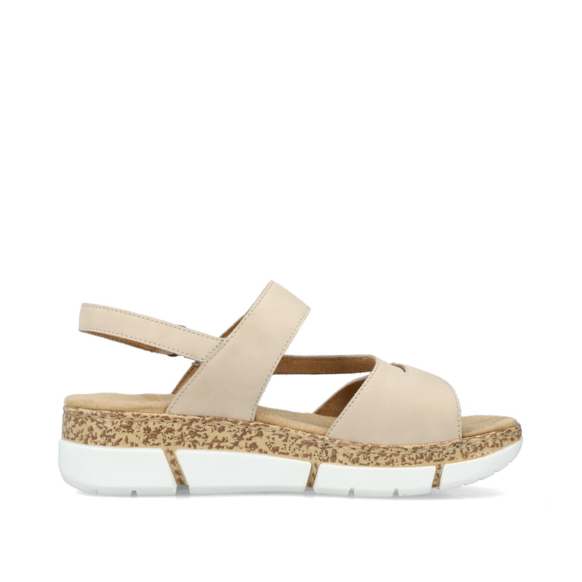 Beige Rieker Damen Riemchensandalen V2366-60 mit einem Klettverschluss. Schuh Innenseite.