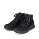 Tiefschwarze Rieker Damen Schnürschuhe L7701-00 mit Schnürung und Reißverschluss. Schuhpaar schräg.