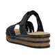 Blaue Rieker Damen Pantoletten 62986-14 mit Strasssteinen sowie Klettverschluss. Schuh von hinten.