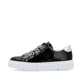 Rieker Damen Sneaker N59A2 - Bequeme Low-Top Schuhe In Glanzschwarz