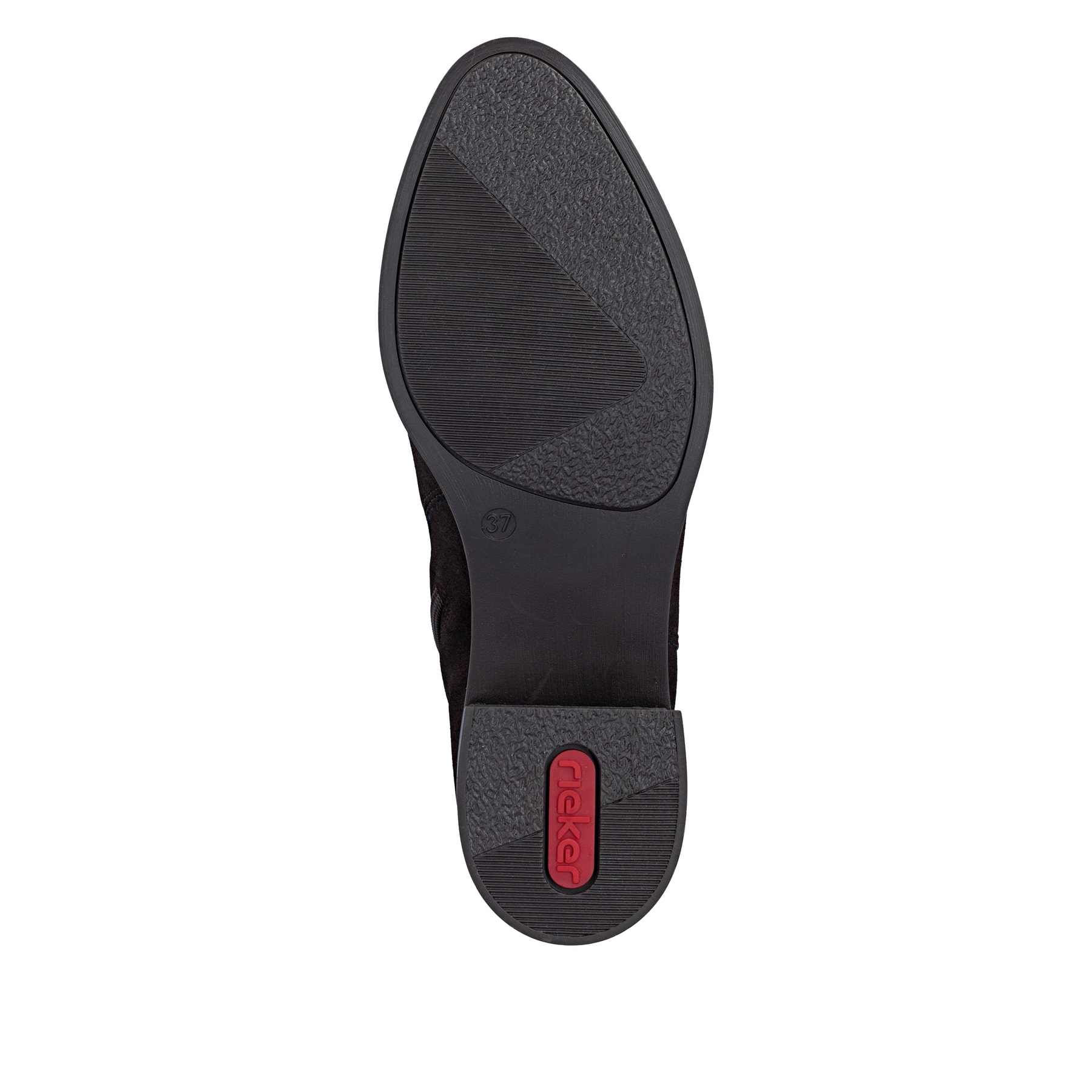 Chelsea Boots Rieker marron pour femmes 74160-25 avec fermeture éclair. Semelle extérieure de la chaussure.