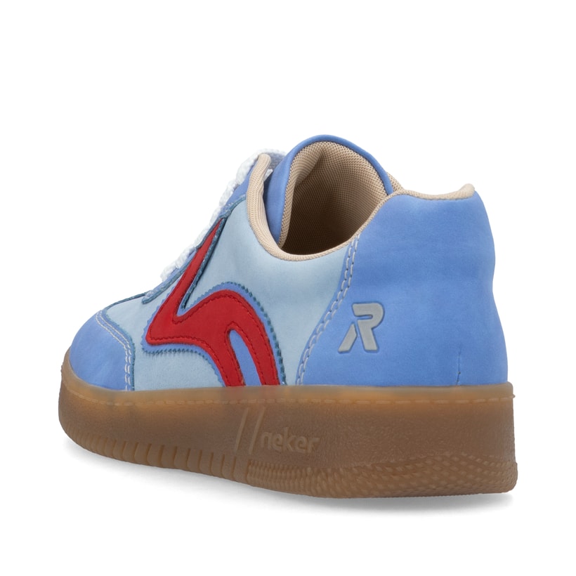 Blaue vegane Rieker Damen Sneaker Low M5512-10 mit einer Schnürung. Schuh von hinten.
