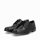 Schwarze Rieker Herren Schnürschuhe 14621-00 aus Glattleder mit Komfortweite G. Schuhpaar seitlich schräg.