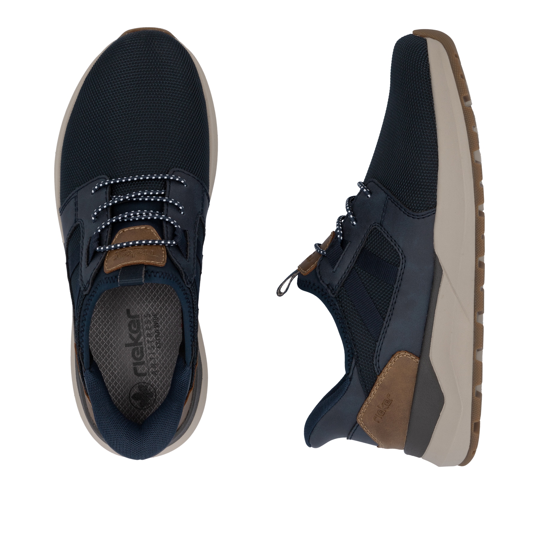 Mocassins Rieker bleus pour homme 06051-14 avec fonction easy in Ready2GO. Chaussure vue de dessus, couchée.